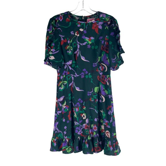 Kate Spade Fleur Nouveau Mini Dress Smocked Ruffle Green Size 4 - Picture 2 of 7